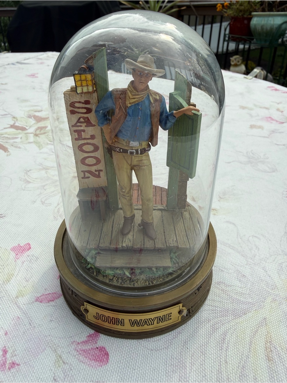 John Wayne Figurine with Blue Shirt and Brown Base